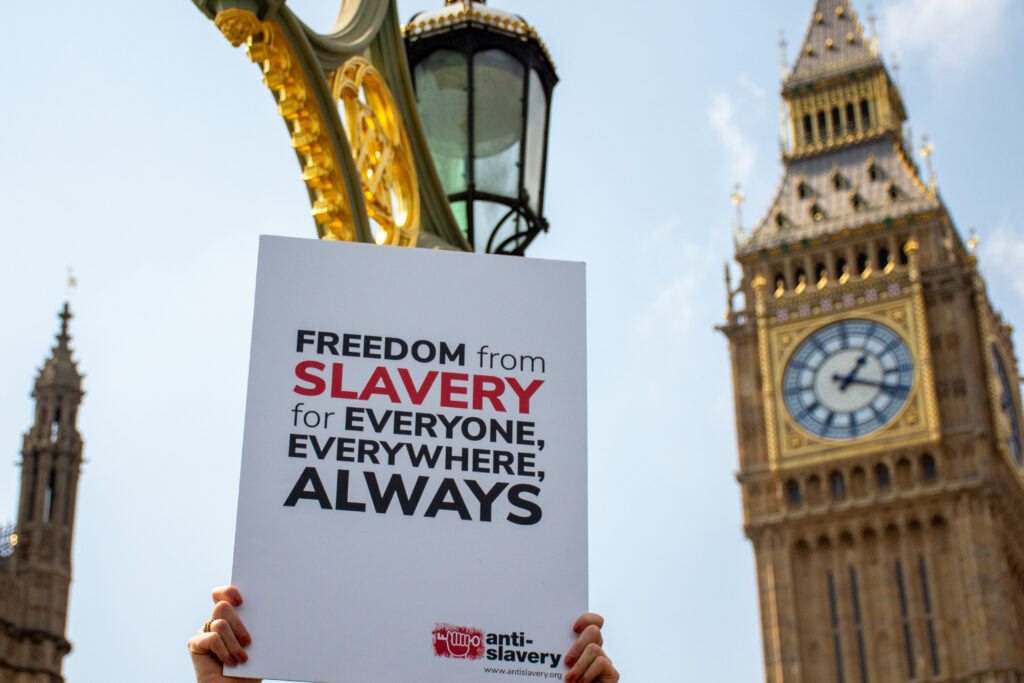 Anti-Slavery poster in front of Big Ben