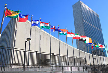 Flags outside the United Nations building in New York