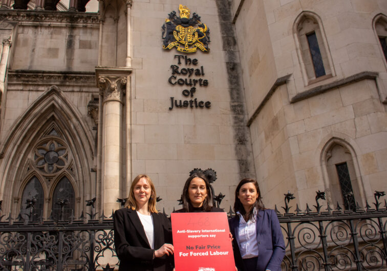 Anti-Slavery Interntional colleagues join lawyers from GLAN outside the Royal Courts of Justice