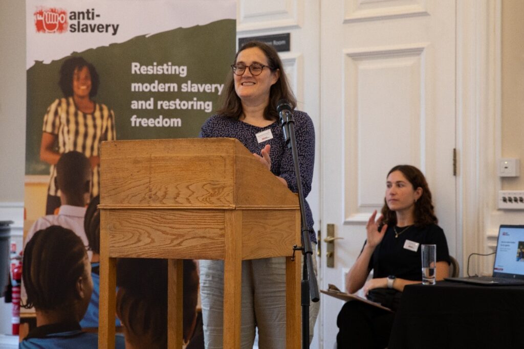 CEO of Anti-Slavery International Jasmine O'Connor OBE speaking at the Annual Supporter Conference in 2022